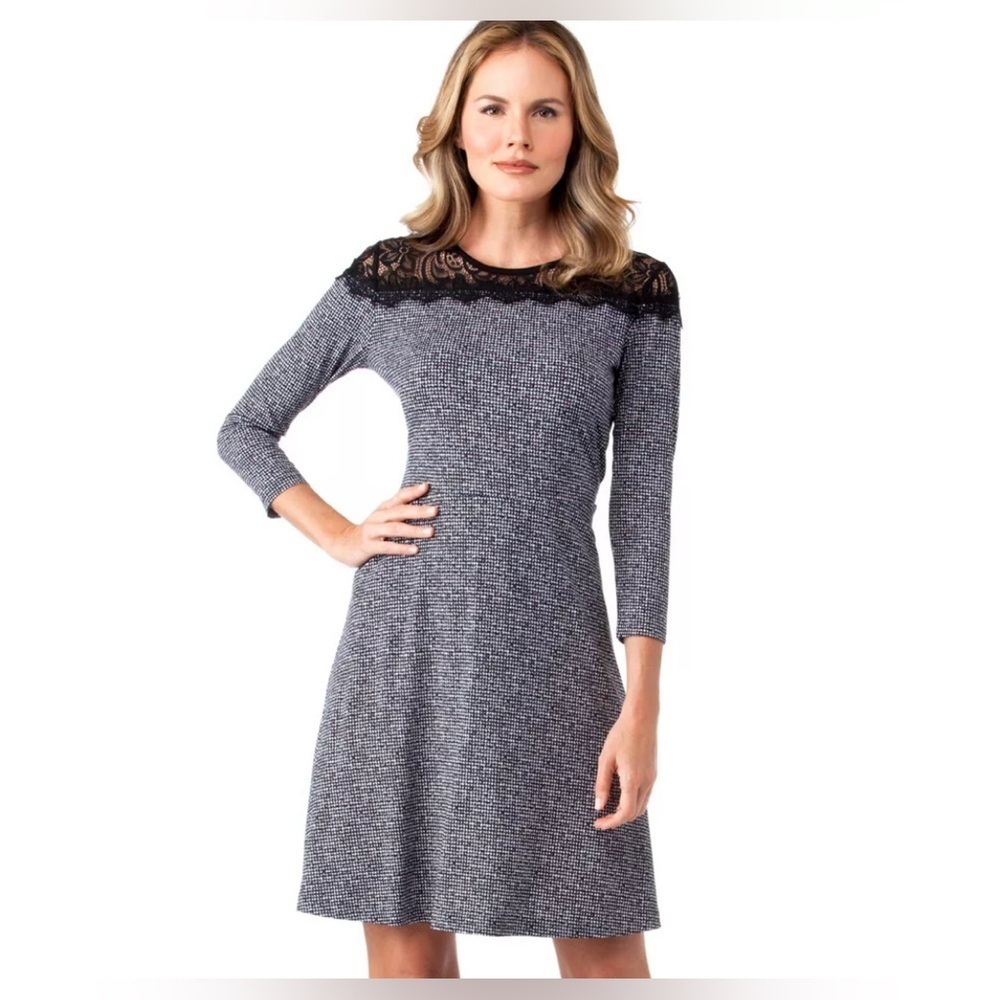 Michael Kors Gray A-Line Dress with Crew Neck and Cuffed Sleeves size M